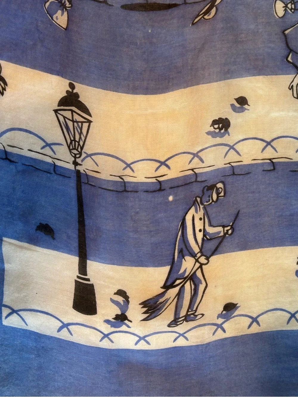 Vintage Silk Scarf Amazing Novelty Print People Fighting The Wind 32 X 33”